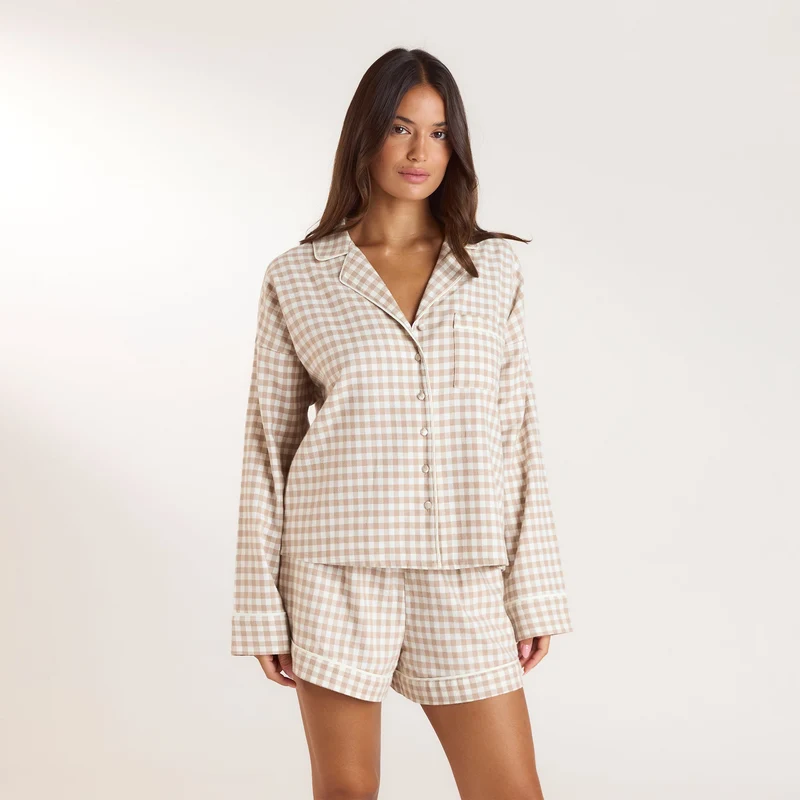 Gingham Pyjamasskjorta - Beige