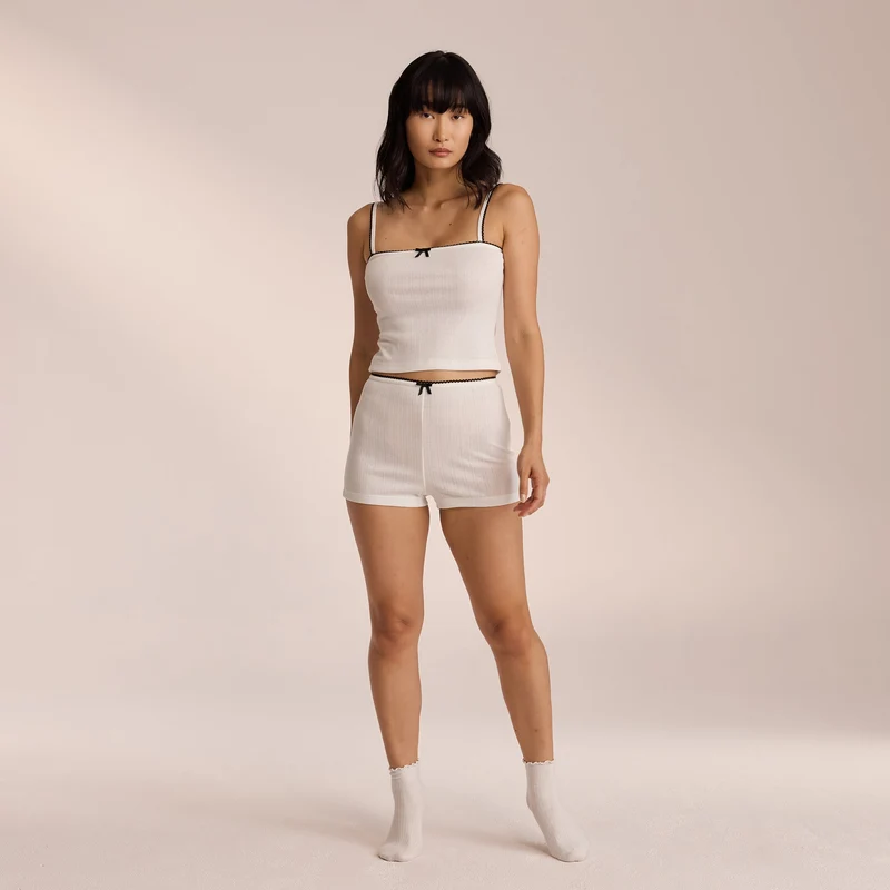 Pointelle Pyjamashorts - Vit