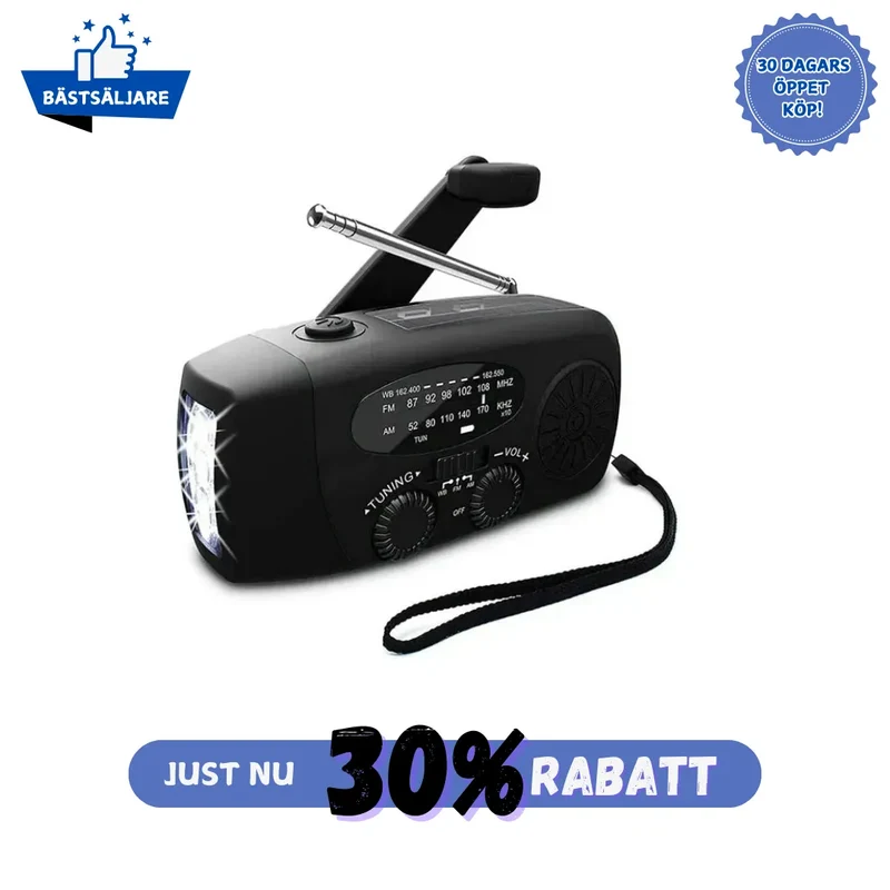 Multifunktionell Vevradio Mini - Bärbar Radio med Vev, LED & Powerbank