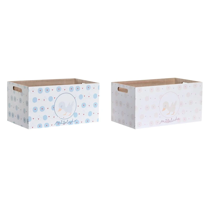 Storage Box DKD Home Decor Blue Pink MDF Wood 36 x 21 x 18 cm (2 Units)