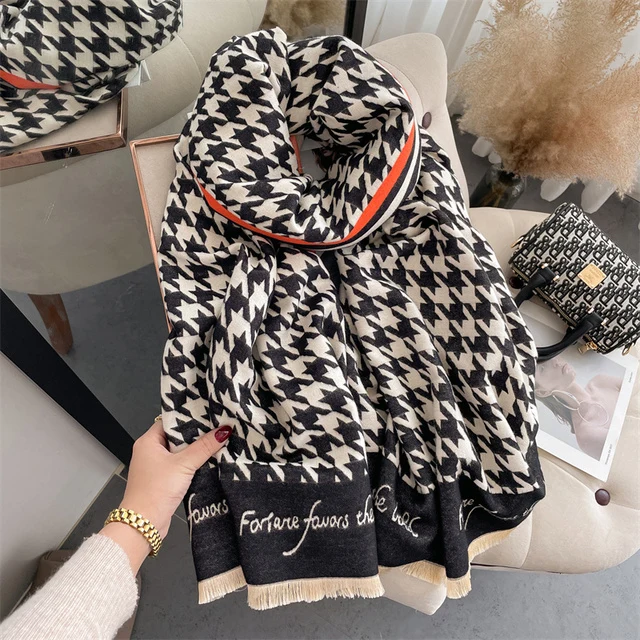 Vinter varma kvinnor Scarf Houndstooth Print Pashmina filt