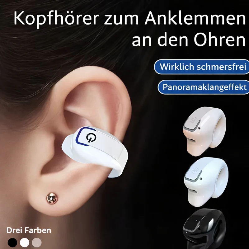 Bluetooth Clip-On Høretelefoner | Open-Ear Høretelefoner med Bluetooth 5.3, En-Knaps Betjening og Komfortabel Pasform
