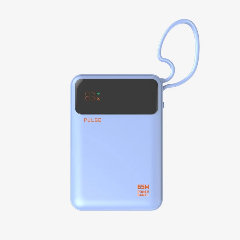 20.000 mAh Powerbank med 65W Power Delivery og indbygget USB-C-kabel til bærbar, tablet og smartphone