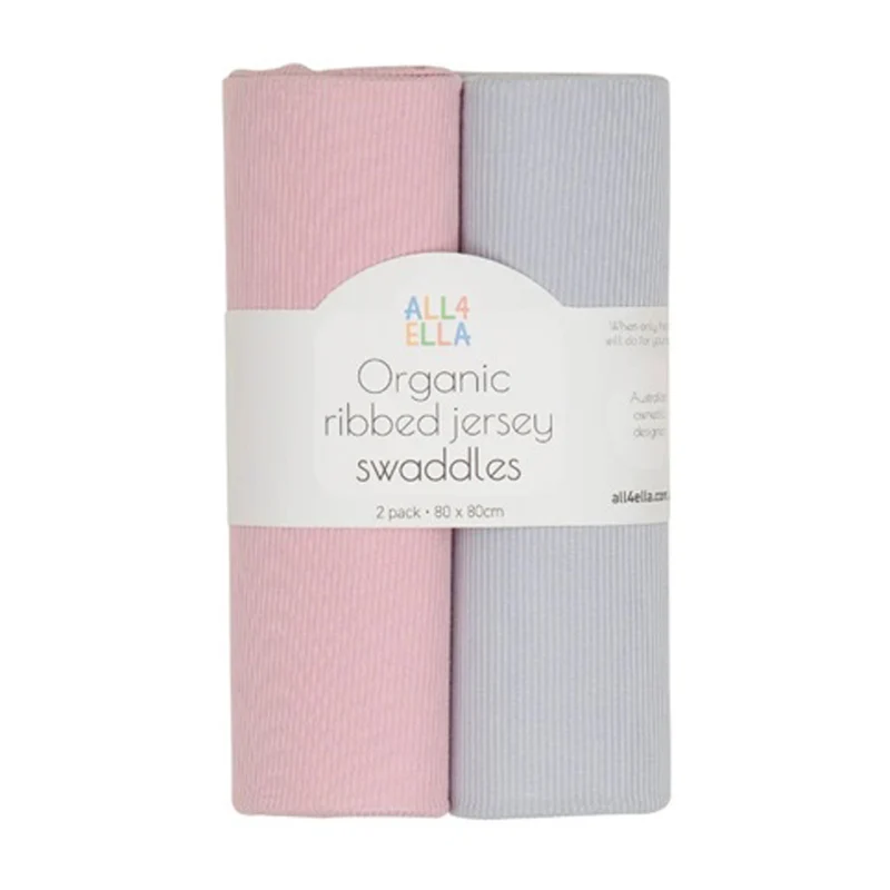 All4Ella Ribbed Jersey Swaddles 2pk Pink & Grey