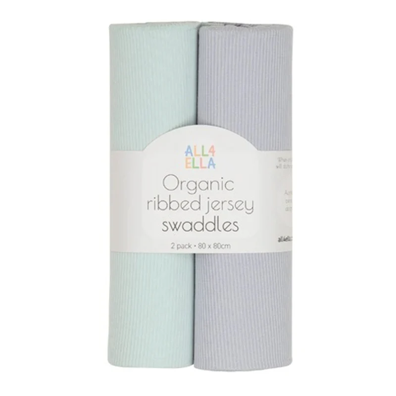 All4Ella Ribbed Jersey Swaddles 2pk Sage + Grey