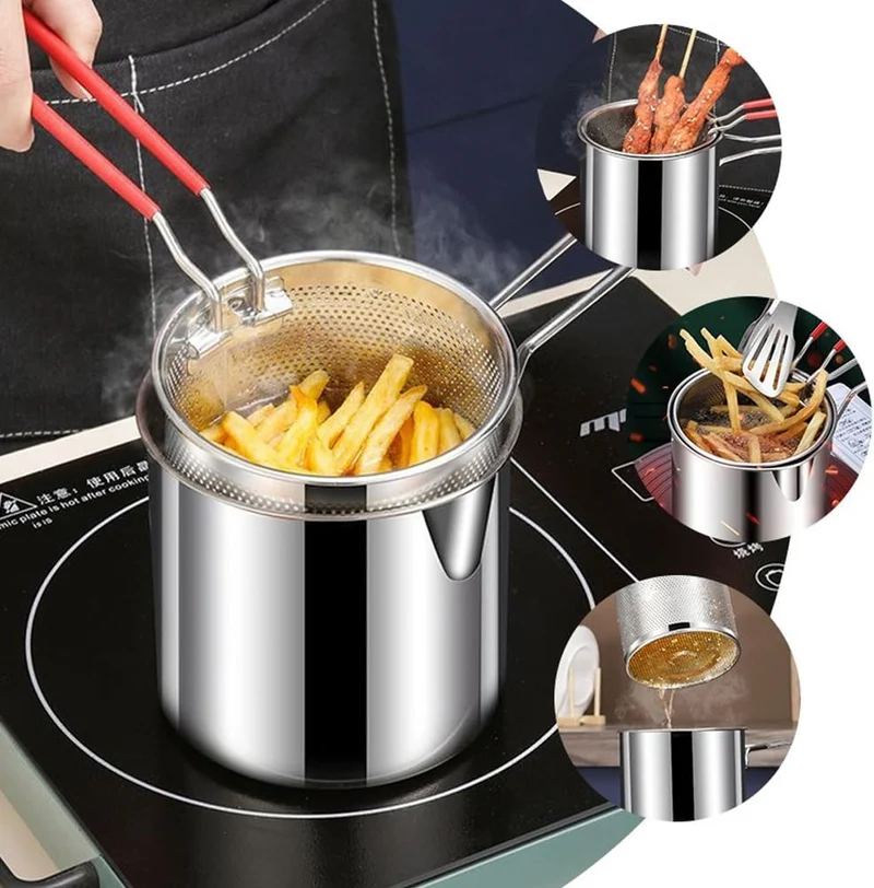 Induktions- og gasfrituregryde i rustfrit stål med si - 13 cm