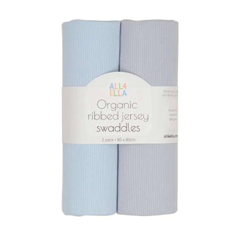 All4Ella Ribbed Jersey Swaddles 2pk Blue & Grey