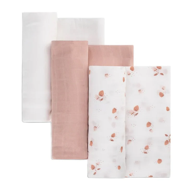 Little Bamboo Muslin Wraps 3pk Dusty Rose