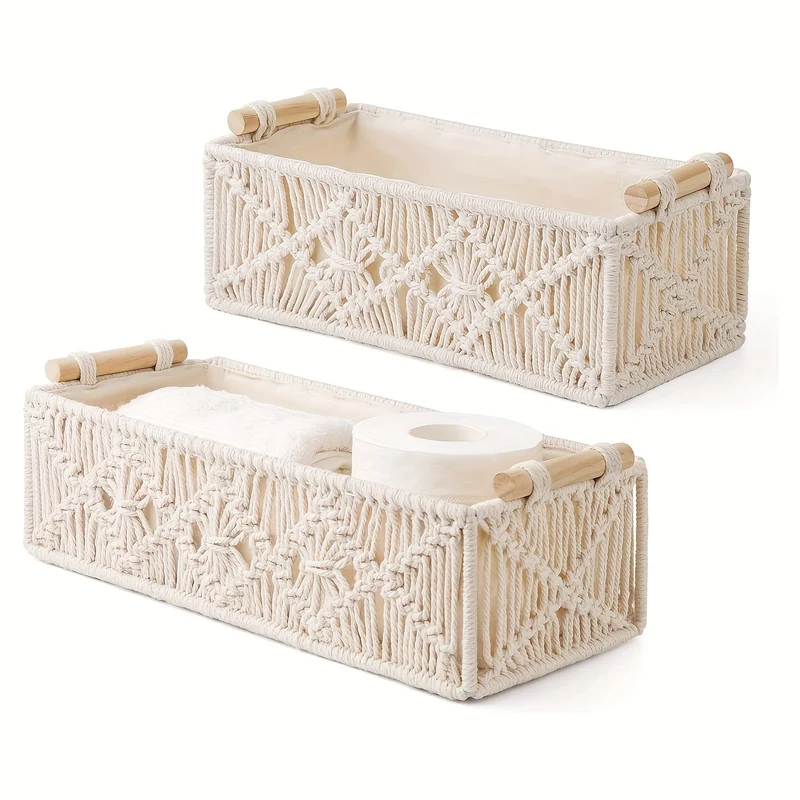 Håndlavet Opbevaringssætte med Macramé – Chic Boho til Elegant Organisering