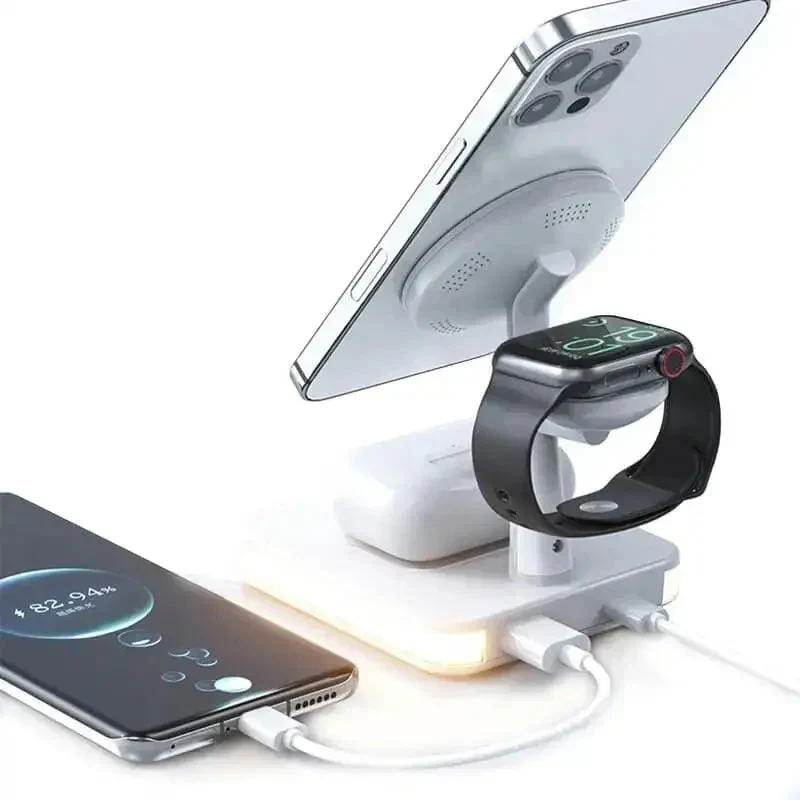 3-i-1 Trådløs Oplader med Hurtig Magnetisk Opladning til Apple-enheder