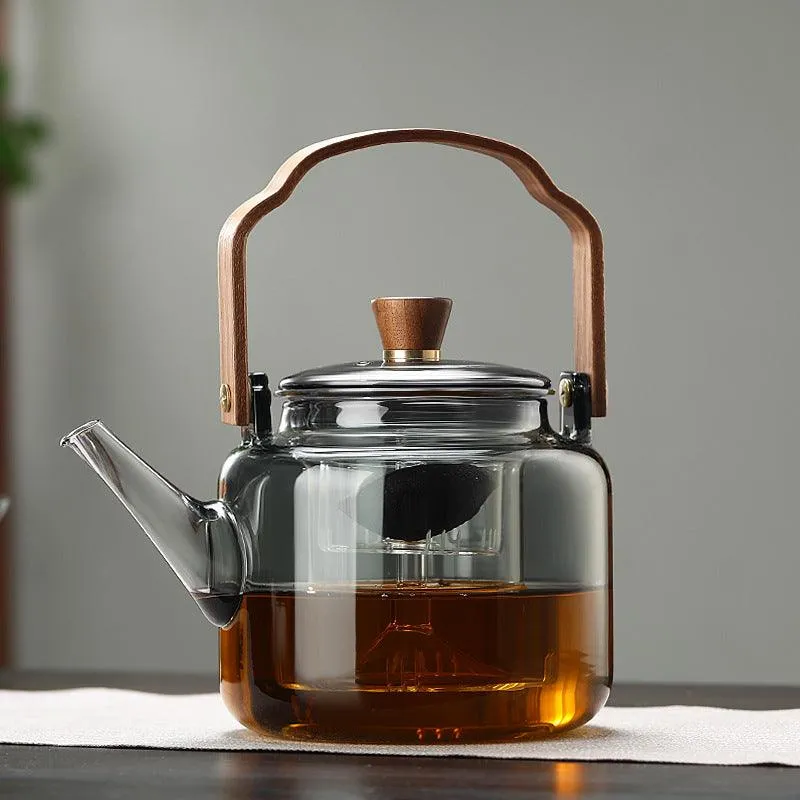 Stilfuld Glaskande med Trælåg og Filter – 1,2 Liter