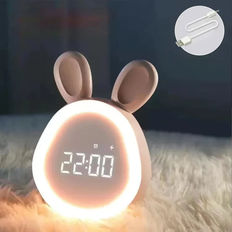 Sødt kaninformet vækkeur med LED natlys - BunnyBeam