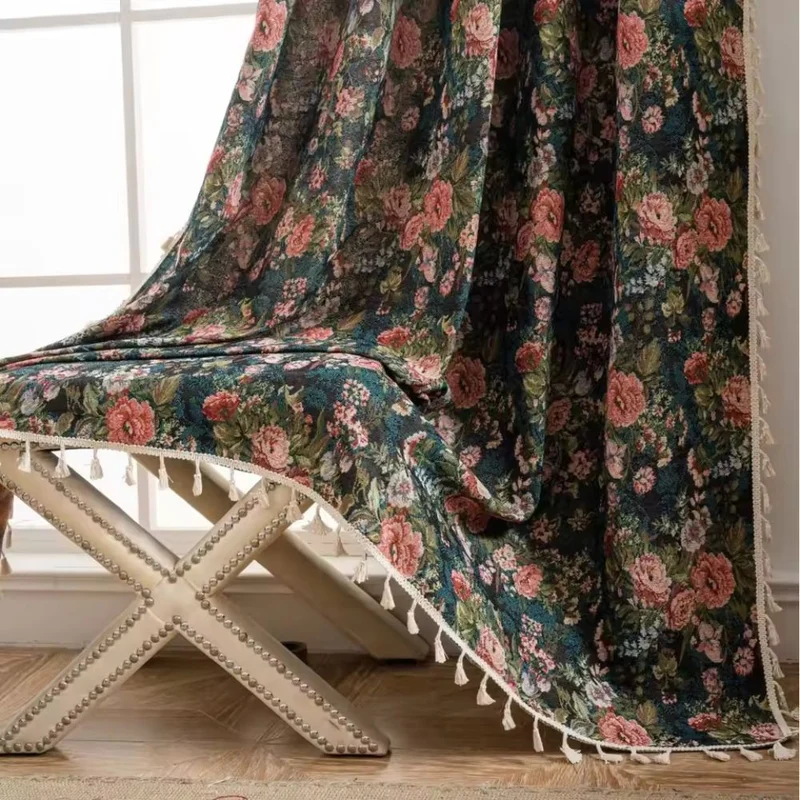 Fransk vintage blomster mønster tæppe gardin