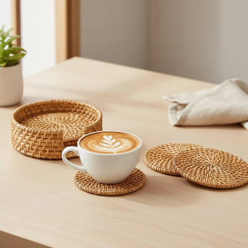 Håndlavet Rattan Bordskåner Sæt – Boheme & Naturlig Stil