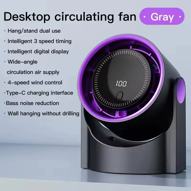 Trådløs Bærbar Ventilator med Stille Drift og Digital Display