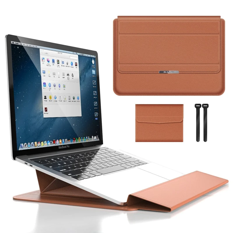 Laptop Sleeve med Foldbar Stand og PU Læder - Slank og Praktisk