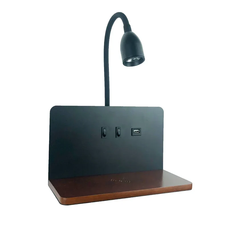 LED Væglampe med USB & Trådløs Opladning – Fleksibel Belysning