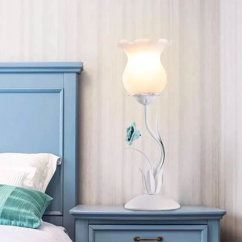 Floral Bordlampe med Blød Belysning til Soveværelset