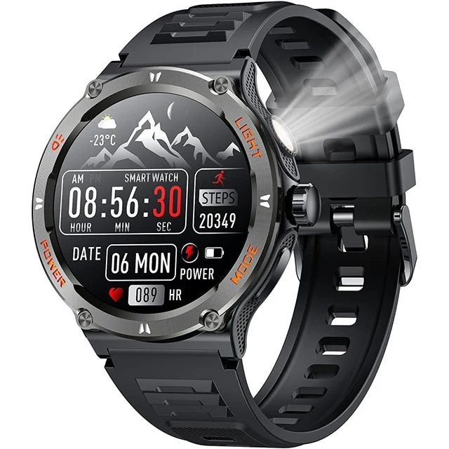 Smartwatch til Mænd med HD Skærm, LED Lys og Boussole