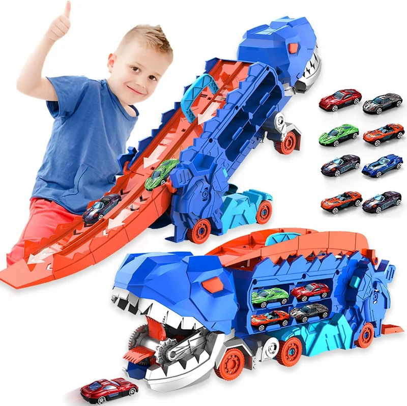 Transformérende Dino Transportbil med Løbsbane for Børn