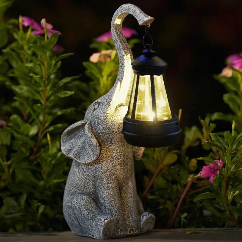 Solcelledrevet Elefant Havelampe med Automatisk Lys