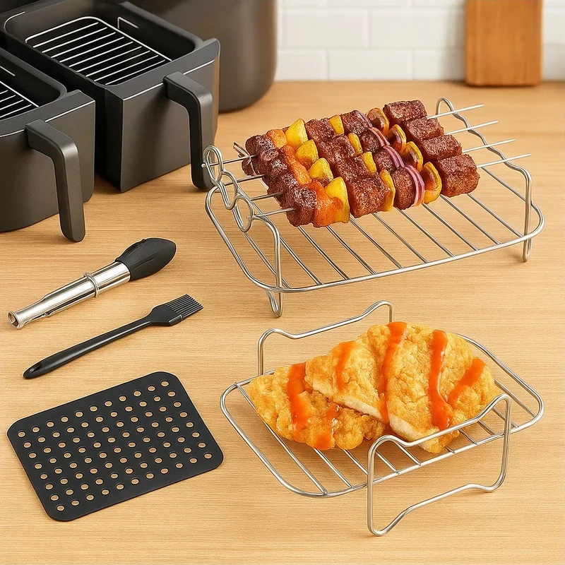 Rustfrit Stål Airfryer Tilbehørssæt med Grillspyd