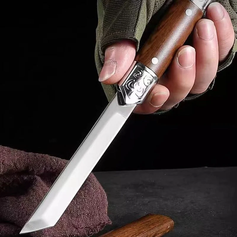 Håndlavet japansk-inspireret utility kniv med trækahåndtag