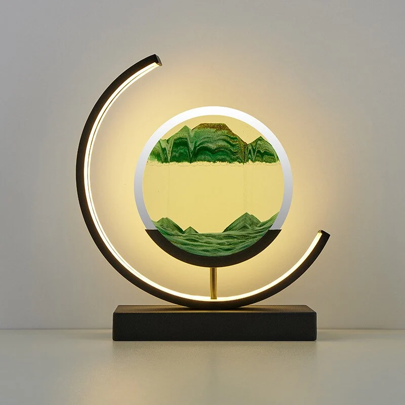 LED Bordlampe med Dynamisk Sandkunst - Beroligende Belysning