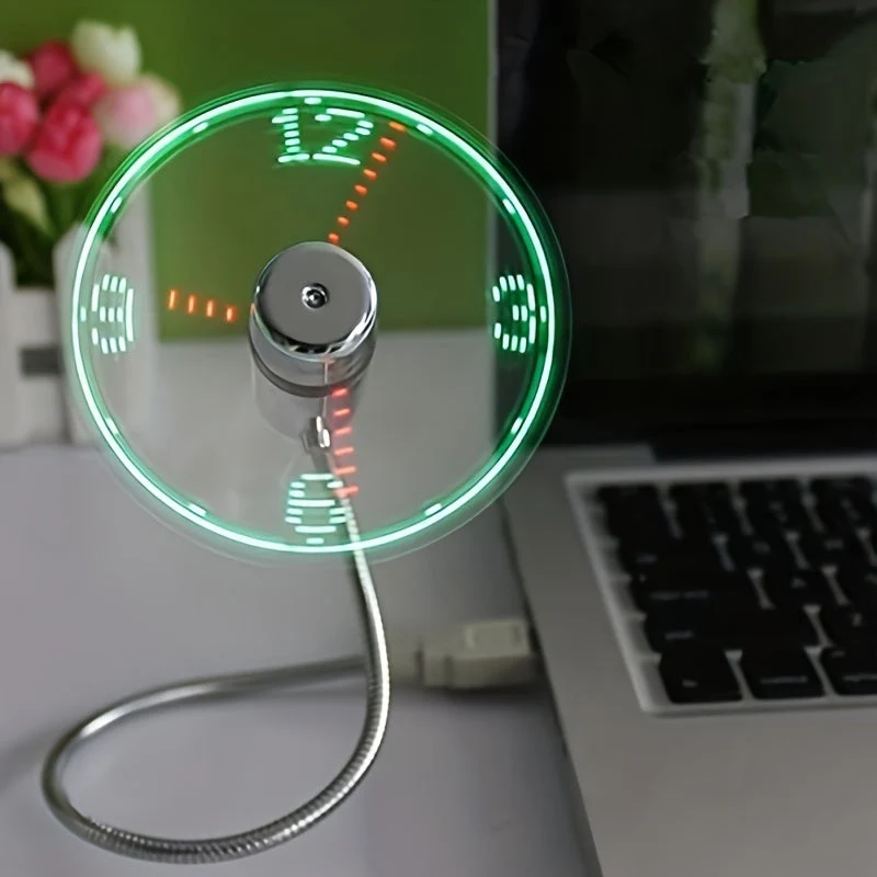 Kompakt USB Bordventilator med LED Ur - Stille og Effektiv