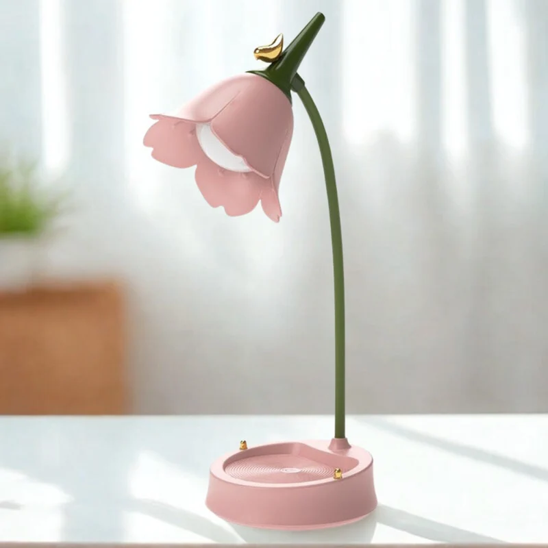 Elegant LED Bordlampe med Blomsterdesign - Lang Batteritid